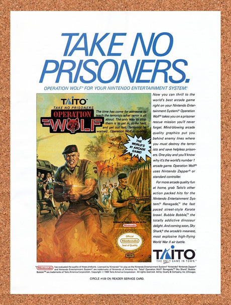 1990 Operation Wolf NES Original Advertisement / Retro Wall Art v1