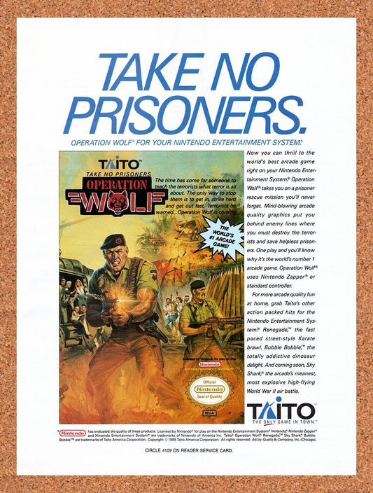 1989 Operation Wolf NES Original Advertisement / Retro Wall Art v1