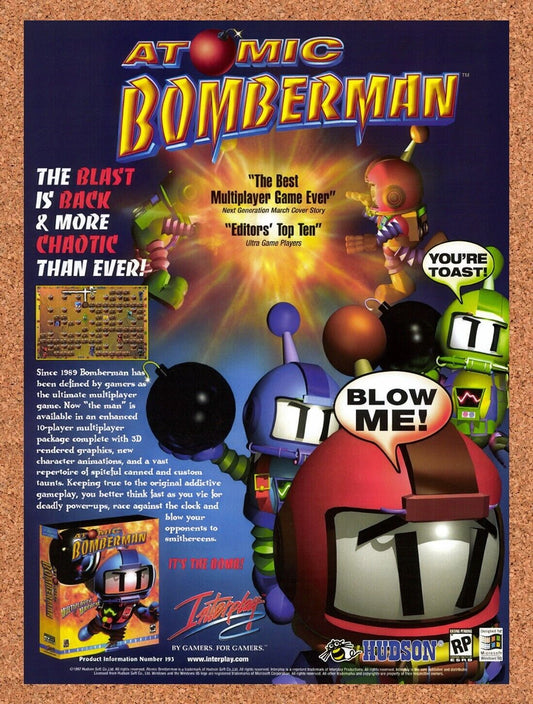 1996 Atomic Bomberman PC Original Advertisement / Retro Wall Art v1