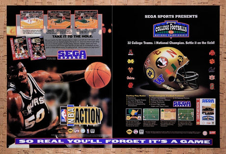 1995 Sega Sports NBA Action & College Football. Ad Original Ad / Wall Art v1