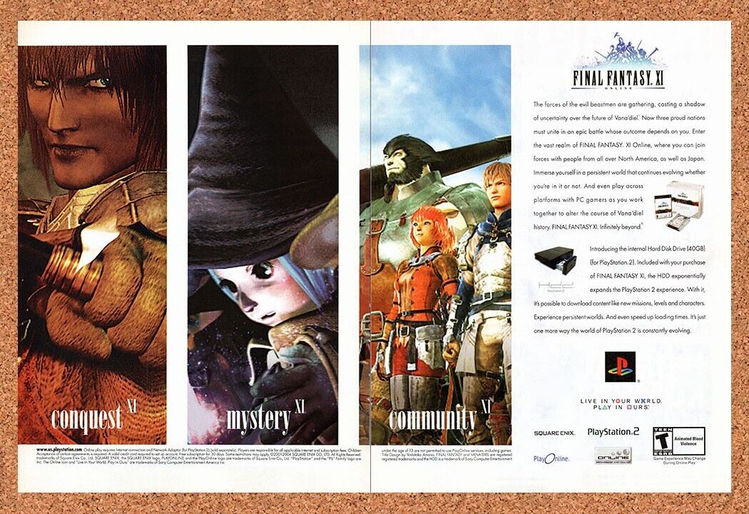 Final Fantasy 11 Online PS2 Original 2003 Vintage Ad - Enix Video Game Promo