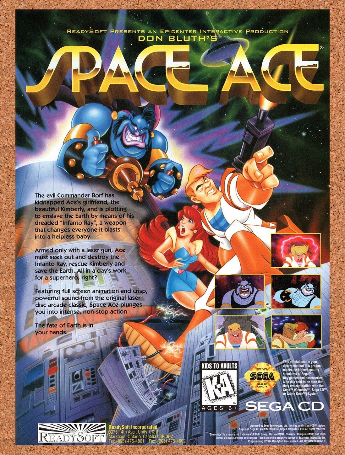 1995 Space Ace Genesis Original Advertisement / Retro Wall Art v2