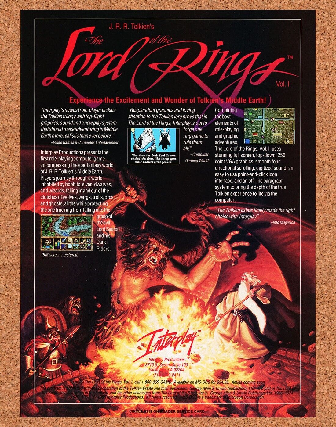 Lord Of the Rings Amiga Original 1990 Vintage Ad - Video Game Art Promo