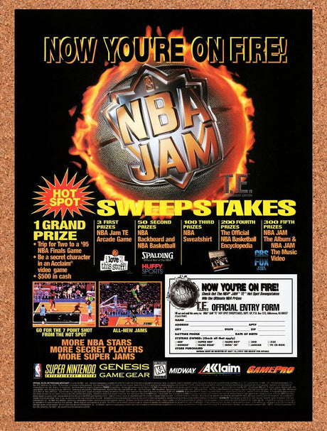 1995 NBA Jam TE Sweepstakes Original Advertisement / Retro Wall Art v5
