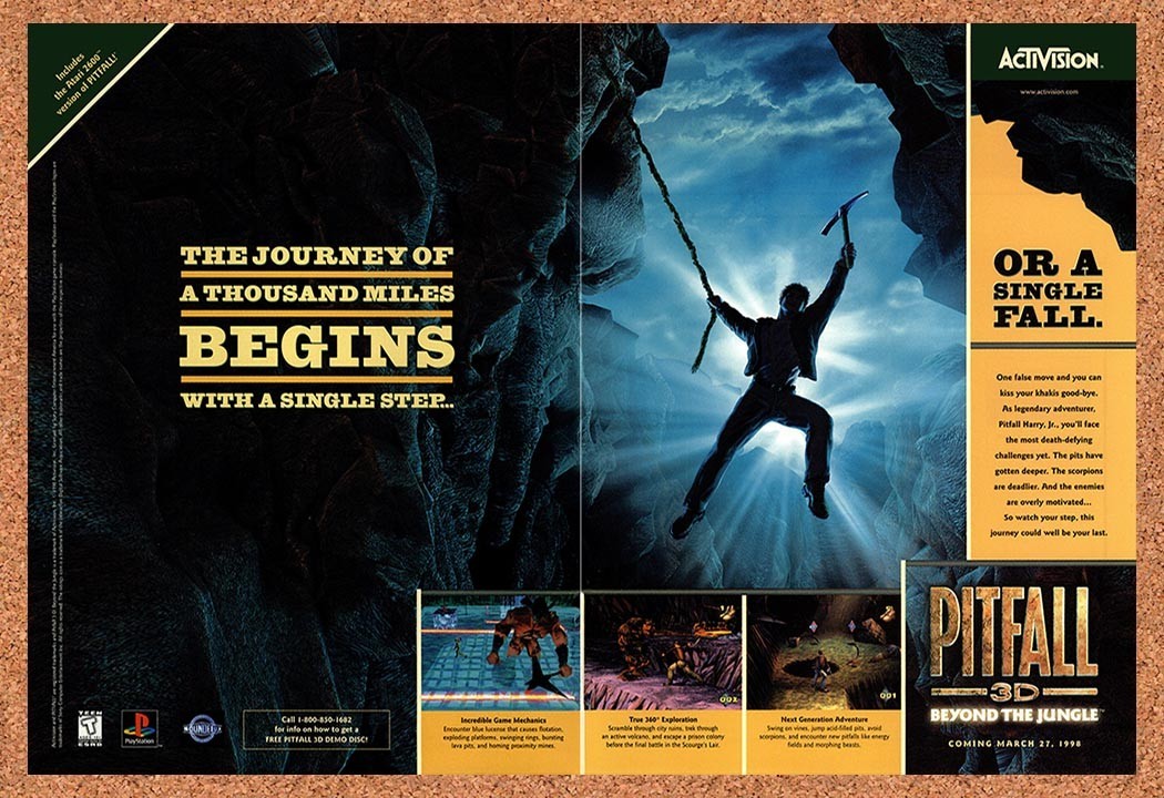 1998 Pitfall 3D Beyond The Jungle PS1 Original Advertisement / Retro Promo v1