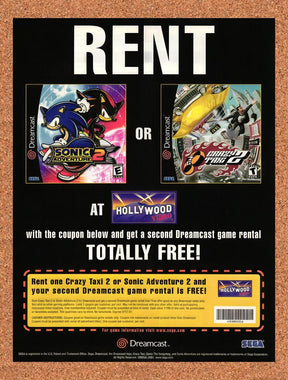 2001 Hollywood Video Dreamcast Rental Coupon Original Advertisement / Promo v2