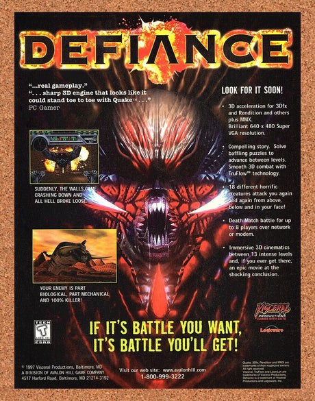 Defiance PC Original 1999 Print Ad Authentic Sci-Fi FPS Video Game Art Promo
