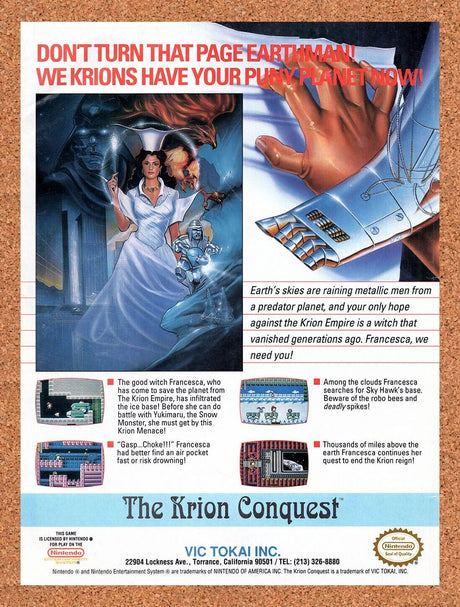 1991 The Krion Conquest NES Original Advertisement / Retro Wall Art v1