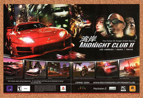 Midnight Club II PS2 Original 2003 Vintage Ad - Rockstar Video Game Promo