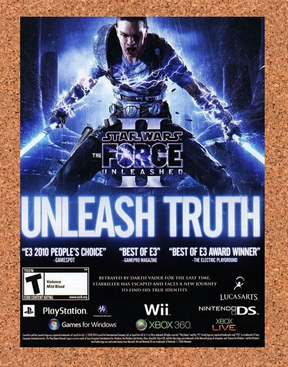 Star Wars Force Unleashed 2 PS3 Original 2007 Ad Authentic Video Game Promo