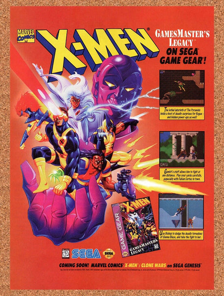 1995 X-Men Gamemasters Legacy Game Gear Original Ad / Retro Wall Art v1