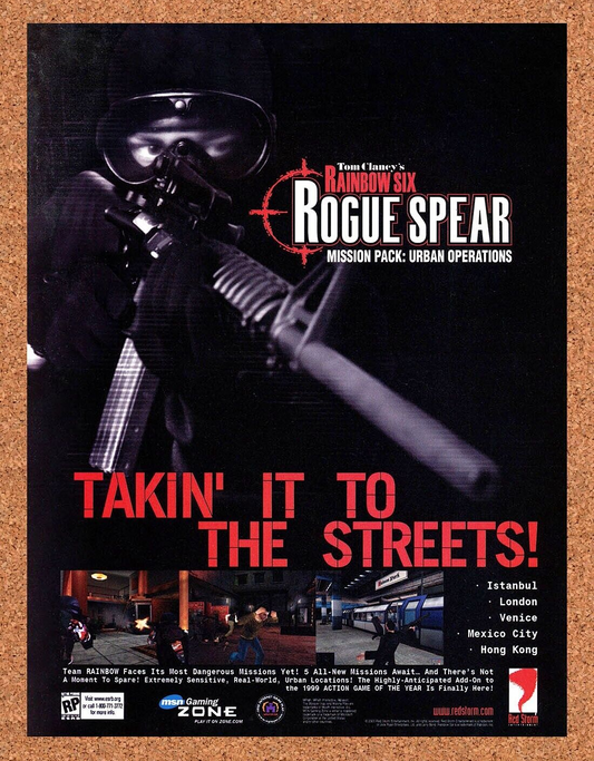 Rainbow Six Rogue Spear Urban Ops PC Original 2000 Ad Authentic Video Game Promo