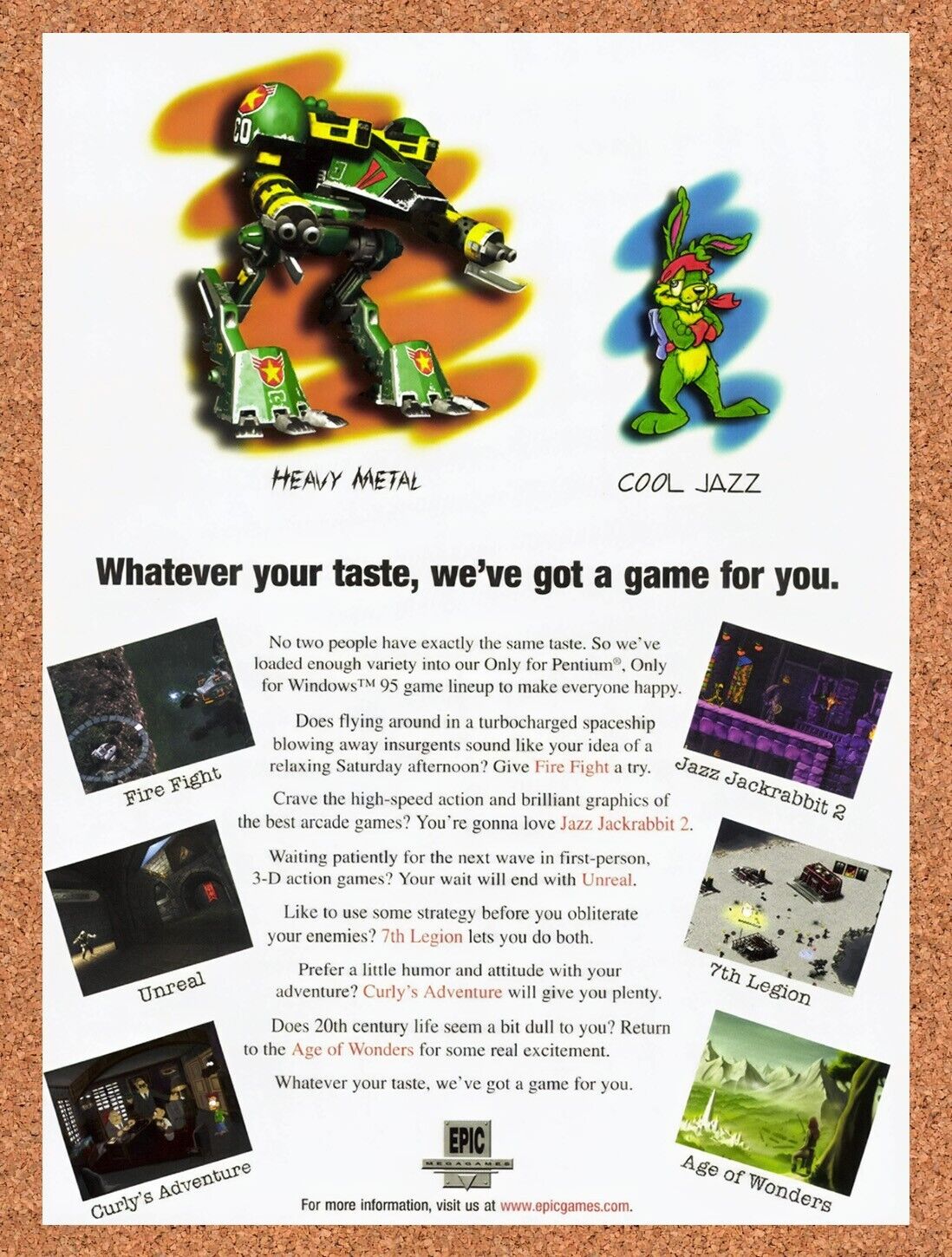 1997 Epic Games Windows 95 Games Original Advertisement / Retro Wall Art v1