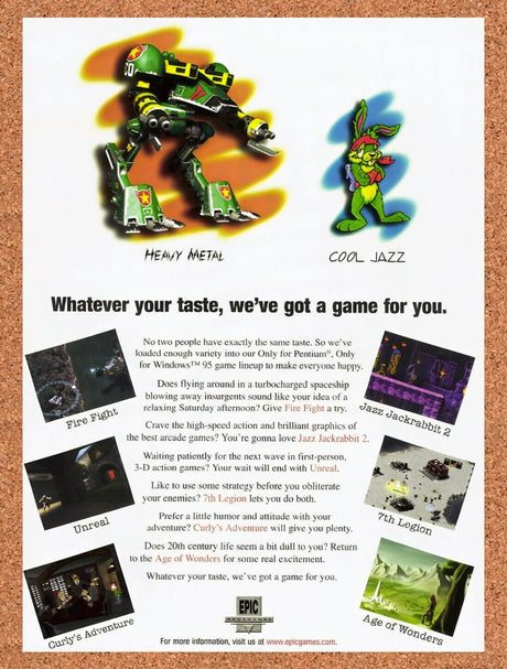 1997 Epic Games Windows 95 Games Original Advertisement / Retro Wall Art v1