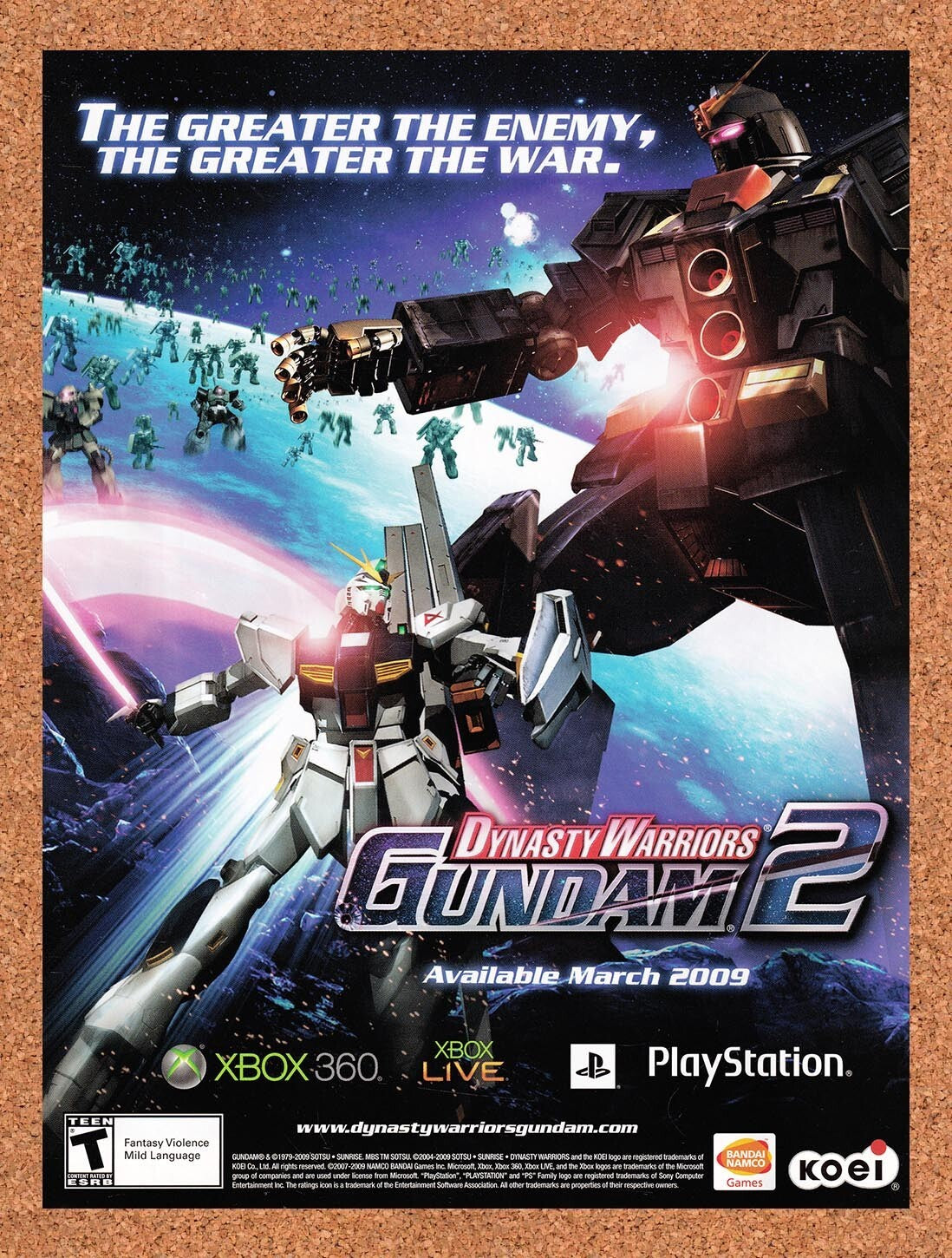 2009 Dynasty Warriors Gundam 2 Xbox 360 Original Ad / Retro Wall Art v1