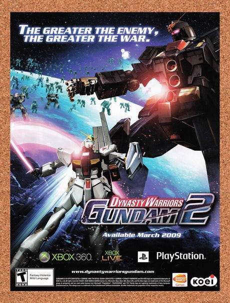2009 Dynasty Warriors Gundam 2 Xbox 360 Original Ad / Retro Wall Art v1