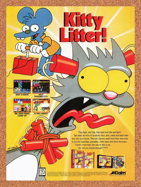 1995 The Itchy & Scratchy Game Genesis Original Advertisement / Retro Wall Art