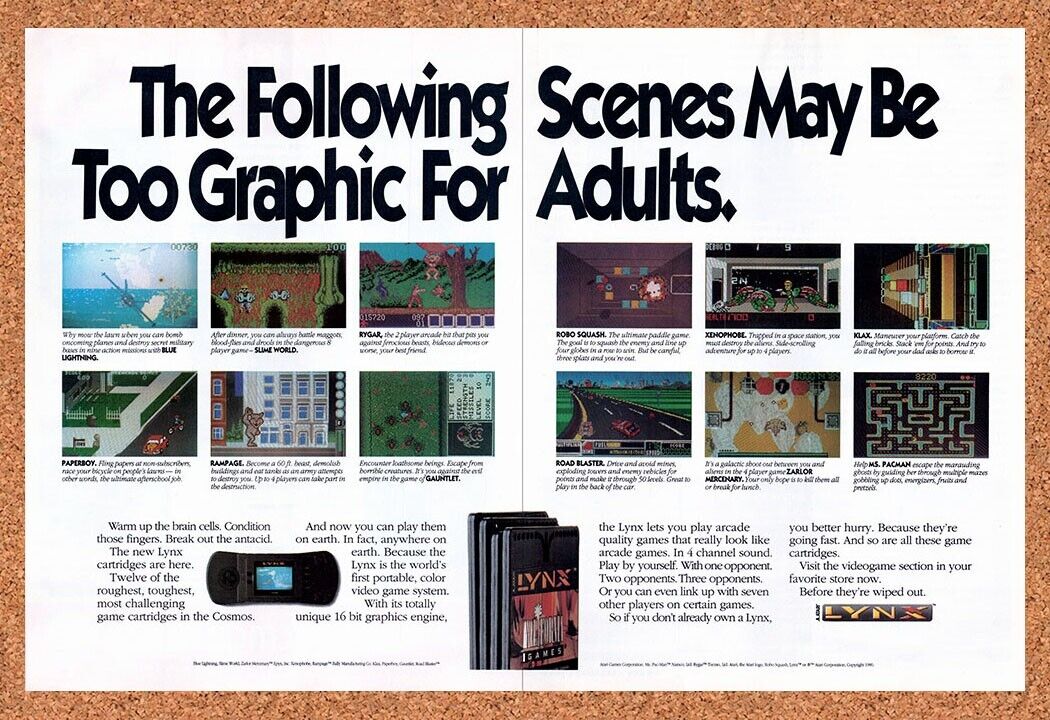 1991 Atari Lynx Console Original Advertisement / Retro Wall Art v2