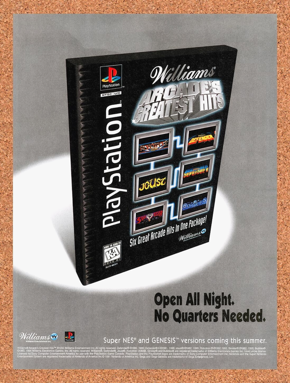 1996 Williams Arcades Greatest Hits PS1 Original Ad / Retro Wall Art v1