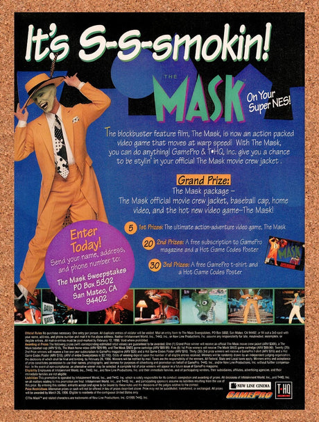 1996 The Mask SNES Sweepstakes Original Advertisement / Retro Wall Art v1