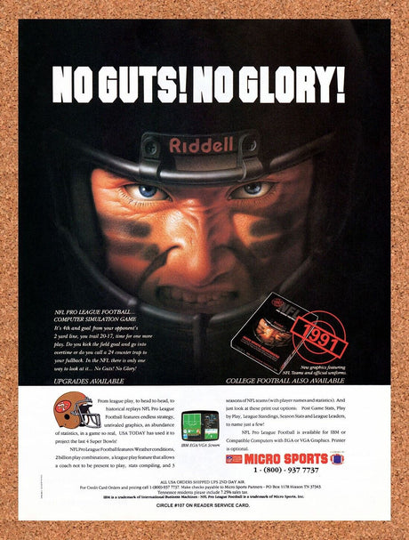 1991 NFL Pro League Football NES Original Advertisement / Retro Wall Art v1