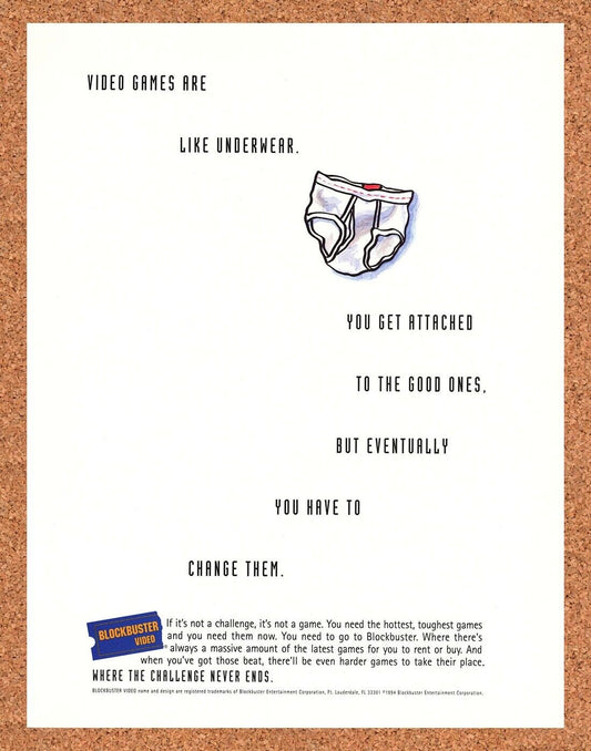 Blockbuster Rentals Original 1993 Print Ad Authentic Funny Video Game Promo