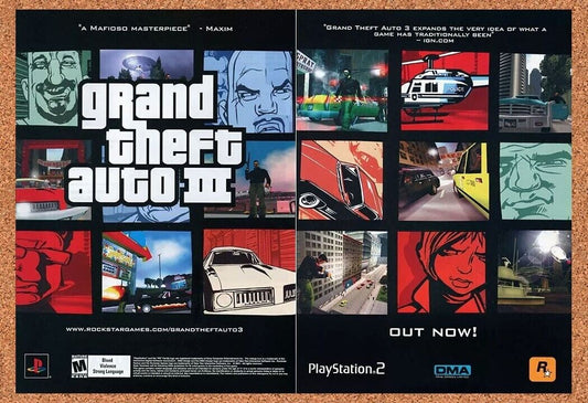 Grand Theft Auto III PS2 GTA3 Original 2001 Ad Authentic Video Game Promo v2