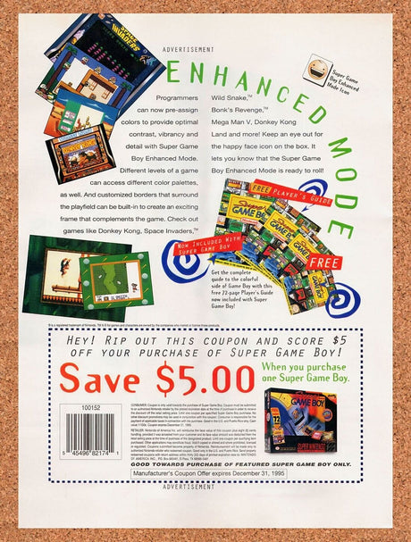 1995 Super Game Boy Save $5 Rebate Original Advertisement / Retro Wall Art v6