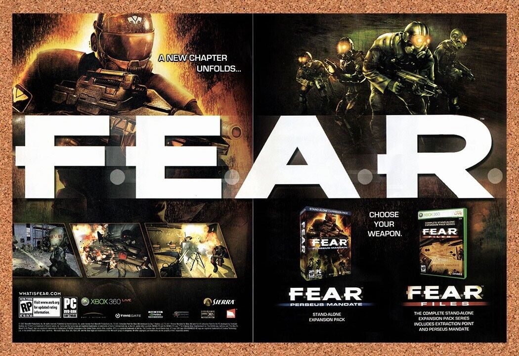 FEAR Xbox 360 Original 2007 Vintage Ad - Choose Your Weapon Video Game Promo