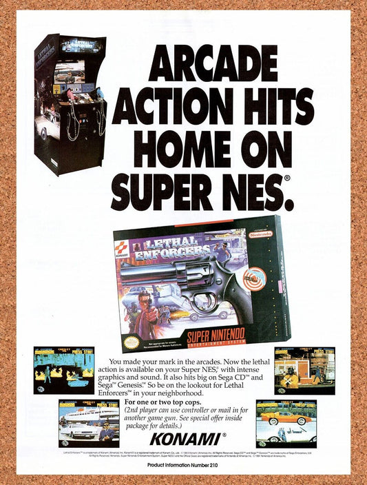 1993 Lethal Enforcers SNES Original Advertisement / Retro Wall Art v1