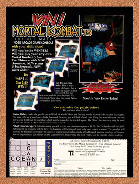 1996 Mortal Kombat 3.5 Arcade Cabinet Sweepstakes Original Ad / Retro Art v1