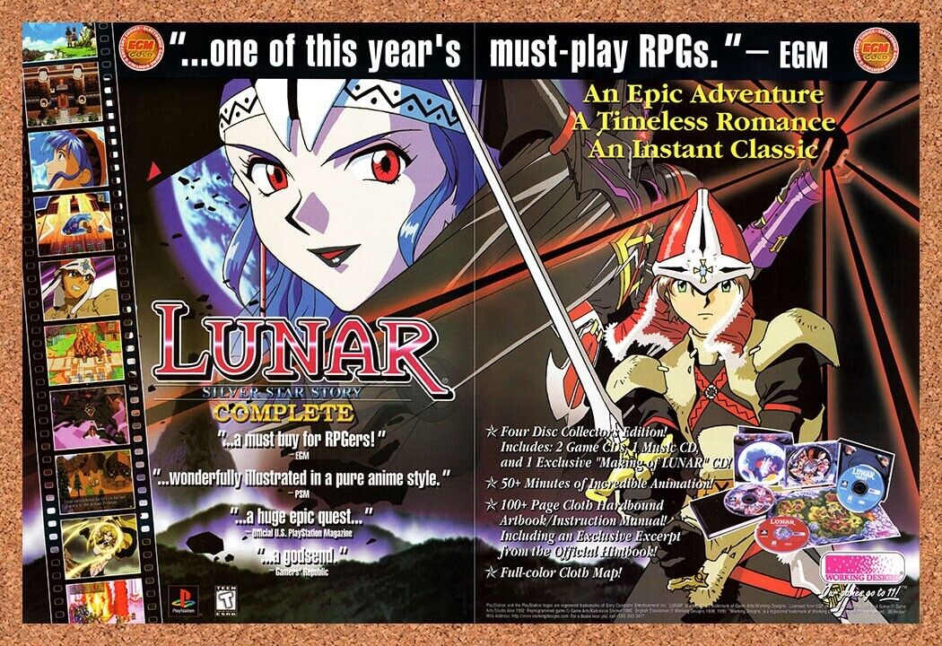 Lunar Silver Star Story PS1 PS2 Original 2000 Vintage Ad - Working Designs Promo