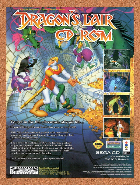 1994 Dragons Lair CD-ROM Sega CD Original Advertisement / Retro Wall Art v1