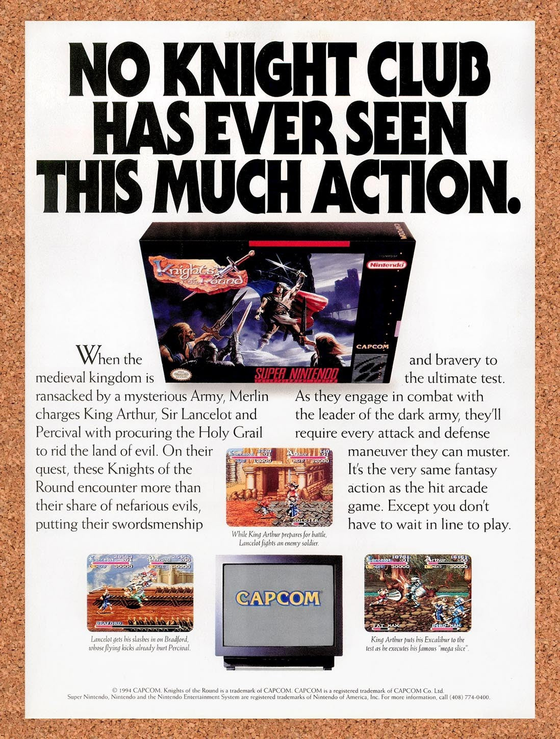 1994 Knights Of The Round SNES Original Advertisement / Retro Promo v1
