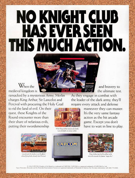 1994 Knights Of The Round SNES Original Advertisement / Retro Promo v1