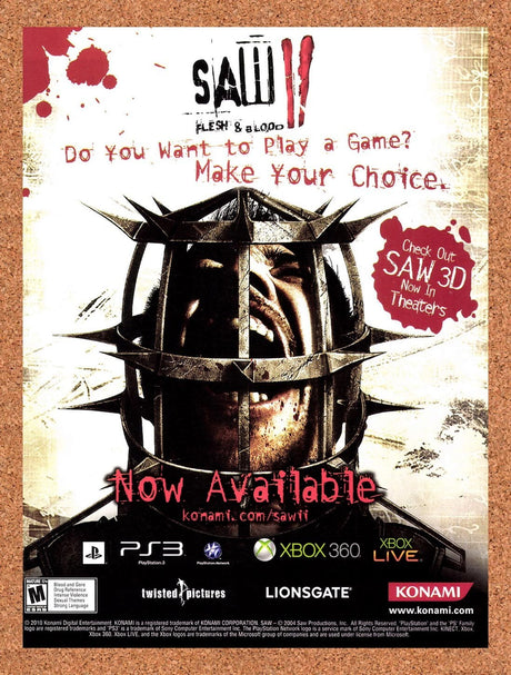 2010 Saw II Flesh & Blood PS3 Original Advertisement / Retro Wall Art v1