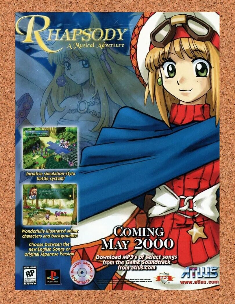 Rhapsody Musical Adventure PS1 Original 2002 Ad Authentic ATLUS Game Promo