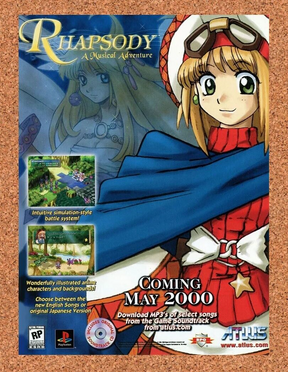 Rhapsody Musical Adventure PS1 Original 2002 Ad Authentic ATLUS Game Promo
