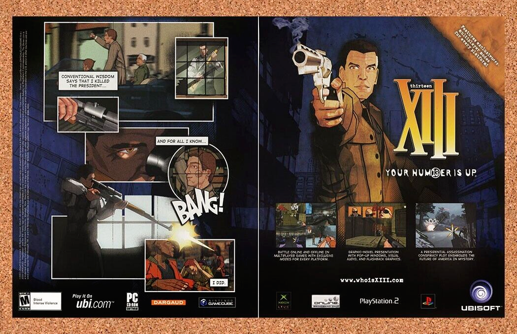 XIII Thirteen PS2 Original 2005 Ad Authentic Ubisoft FPS Video Game Art Promo