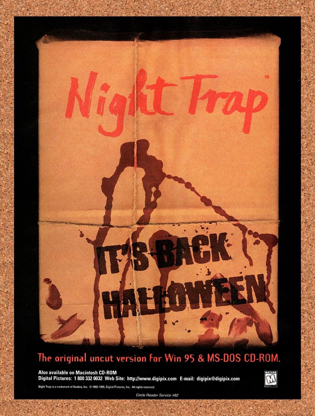 Night Trap PC Original 1995 Vintage Ad - Halloween Video Game Promo