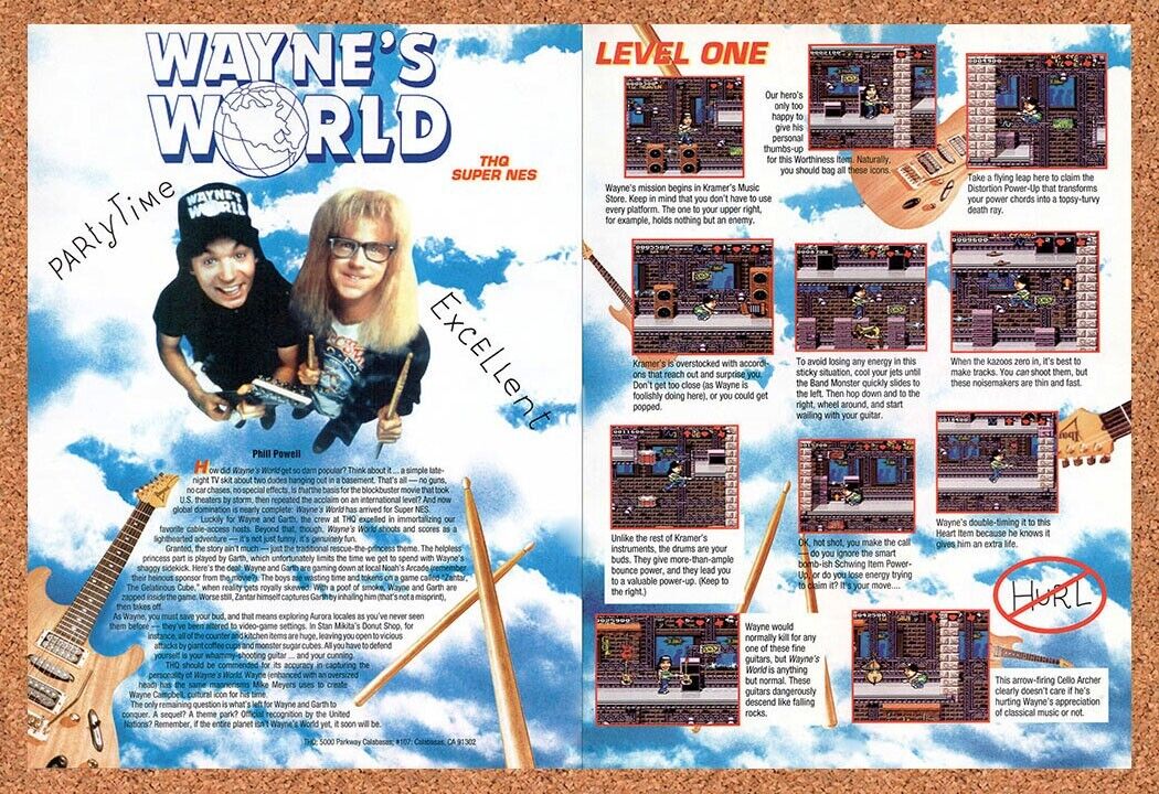 1993 Waynes World SNES Original Advertisement / Retro Wall Art v1