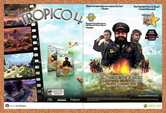 2010 Tropico 4 Xbox 360 Original Advertisement / Retro Wall Art v1