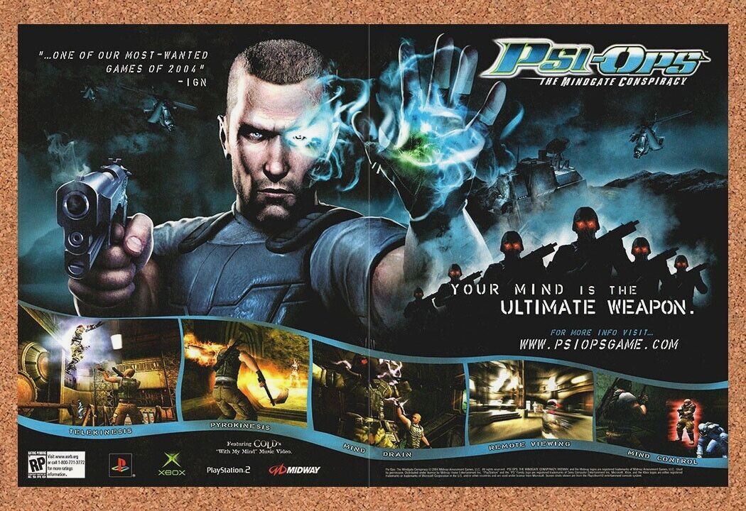 Psi-Ops Mindgate PS2 Original 2004 Print Ad Authentic Video Game Art Promo