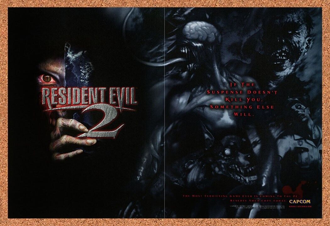 Resident Evil 2 PC Original 1998 Ad Authentic Capcom Horror Video Game Promo