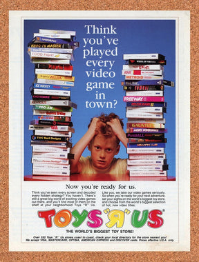 1990 Toys R Us Stacked Video Games Ad Original Advertisement / Retro Promo v1
