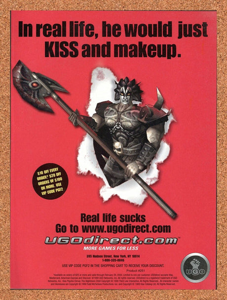 UGO Direct Original 2002 Ad Authentic Online PC Video Game Store KISS Promo
