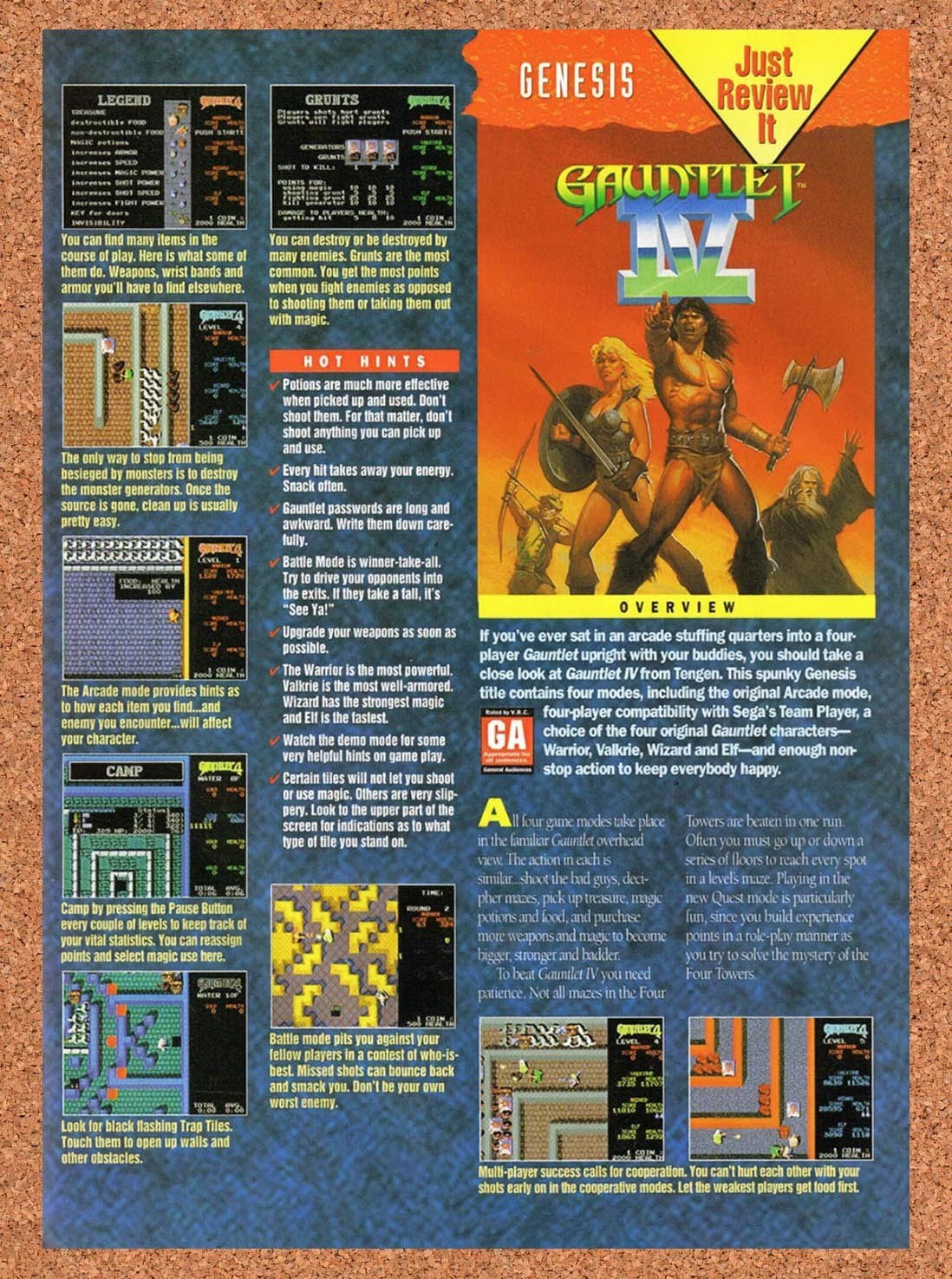 1994 Gauntlet IV Genesis Original Advertisement / Retro Promo vr1
