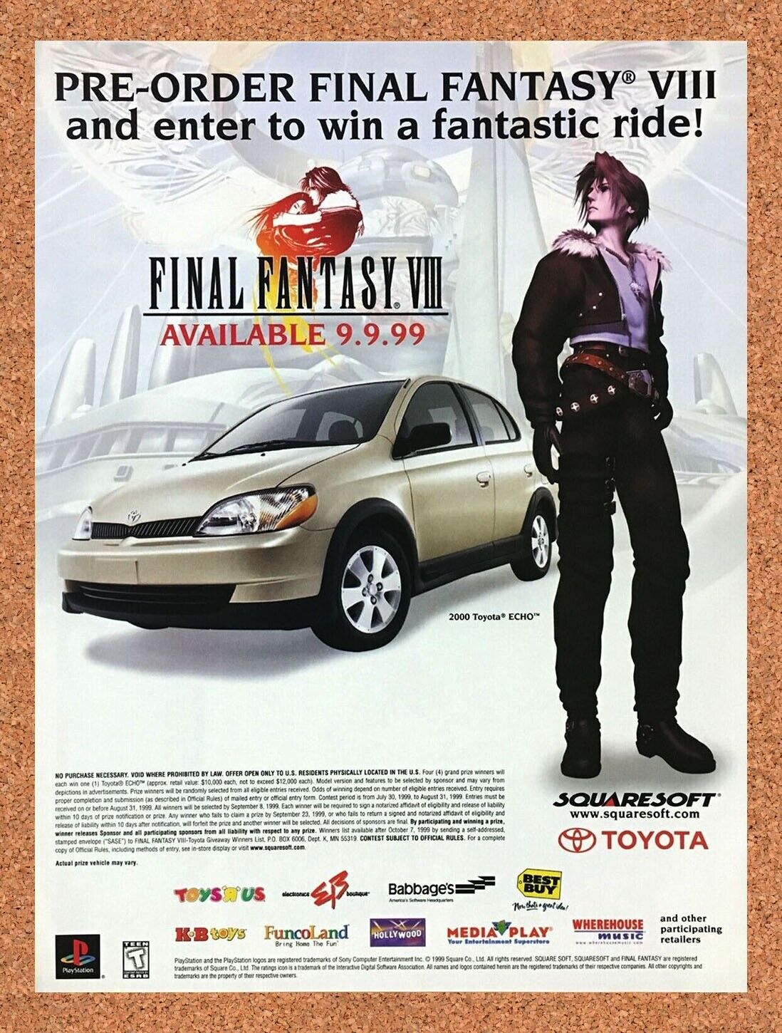 Final Fantasy VIII PS2 Original 1998 Vintage Ad - Squall Car Sweepstakes Promo