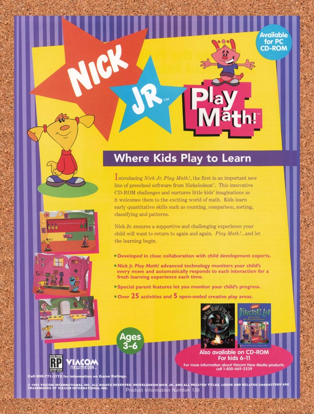 1996 Nick Jr Play Math PC Original Advertisement / Retro Promo v1