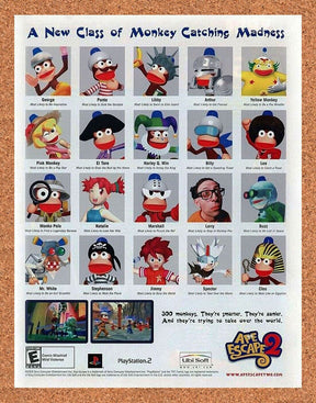 Ape Escape 2 PS2 Original 2003 Ad Authentic PlayStation 2 Game Promo Art